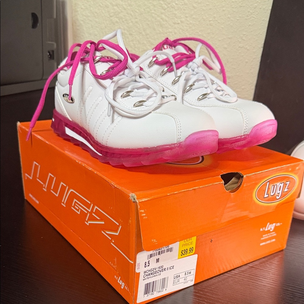Lugz Women's White Sneakers with Bright Pink Accents